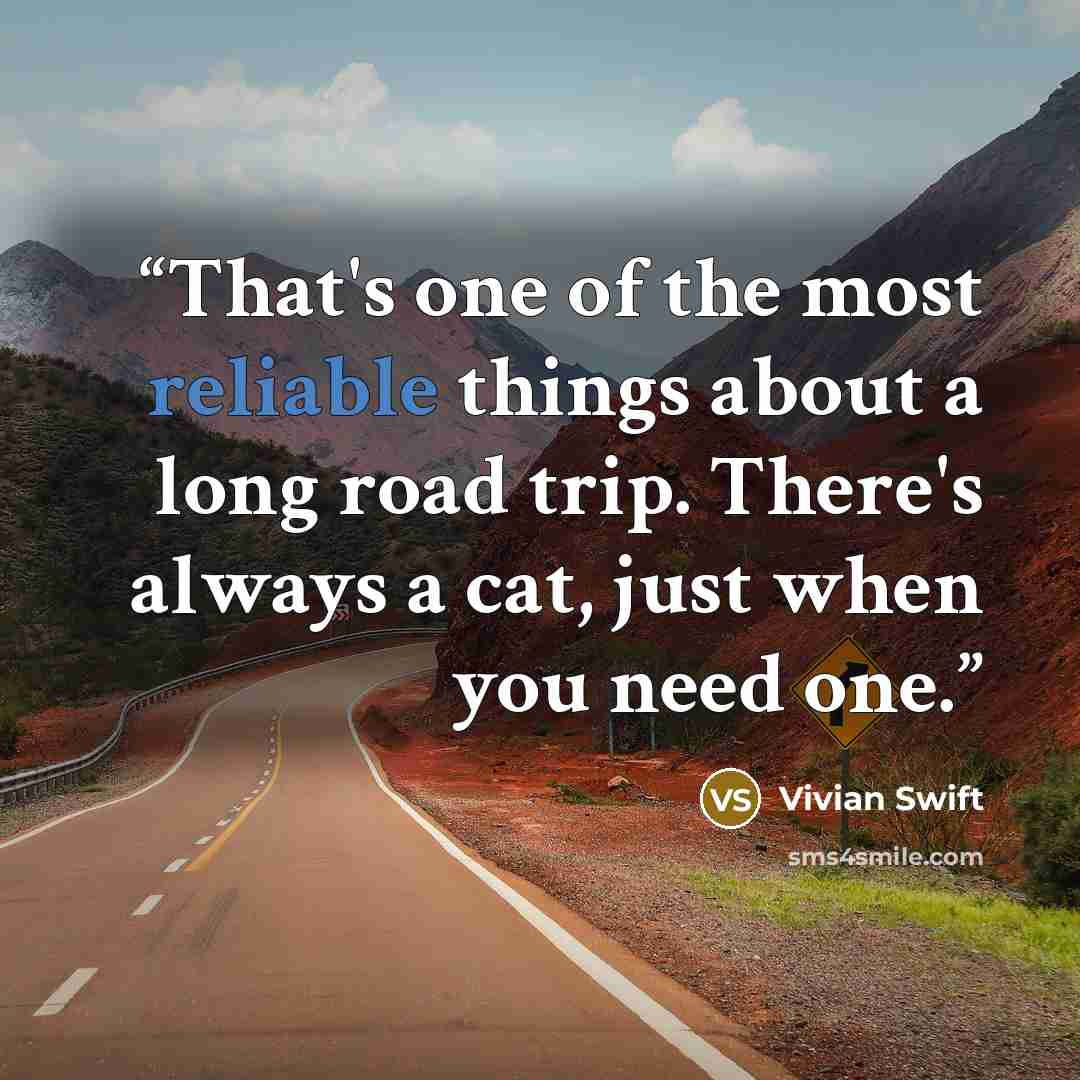 “That's one of the most reliable things about a long road trip. There's always a cat, just when you need one.” quote by Vivian Swift