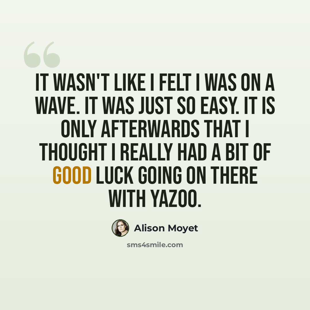 “It wasn't like I felt I was on a wave. It was just so easy. It is only afterwards that I thought I really had a bit of good luck going on there with Yazoo.” quote by Alison Moyet