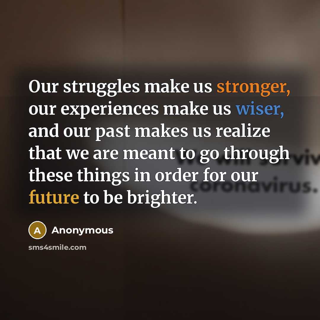 “Our struggles make us stronger, our experiences make us wiser, and our past makes us realize that we are meant to go through these things in order for our future to be brighter.” quote by Anonymous