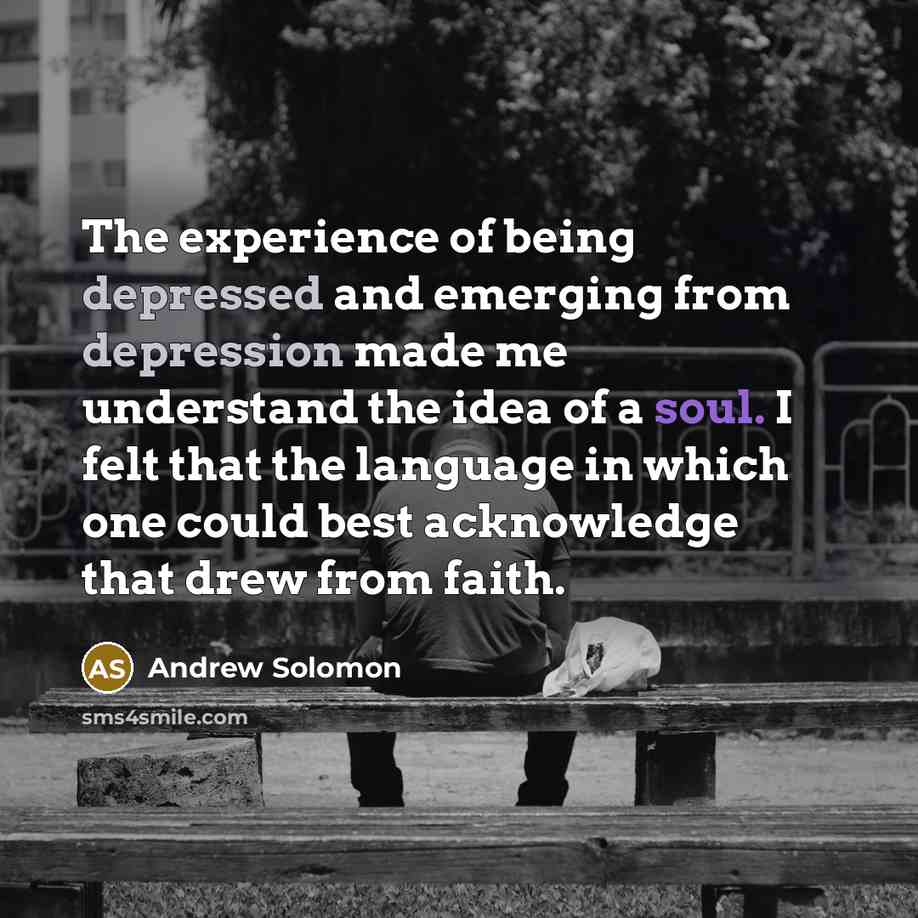 “The experience of being depressed and emerging from depression made me understand the idea of a soul. I felt that the language in which one could best acknowledge that drew from faith.” quote by Andrew Solomon
