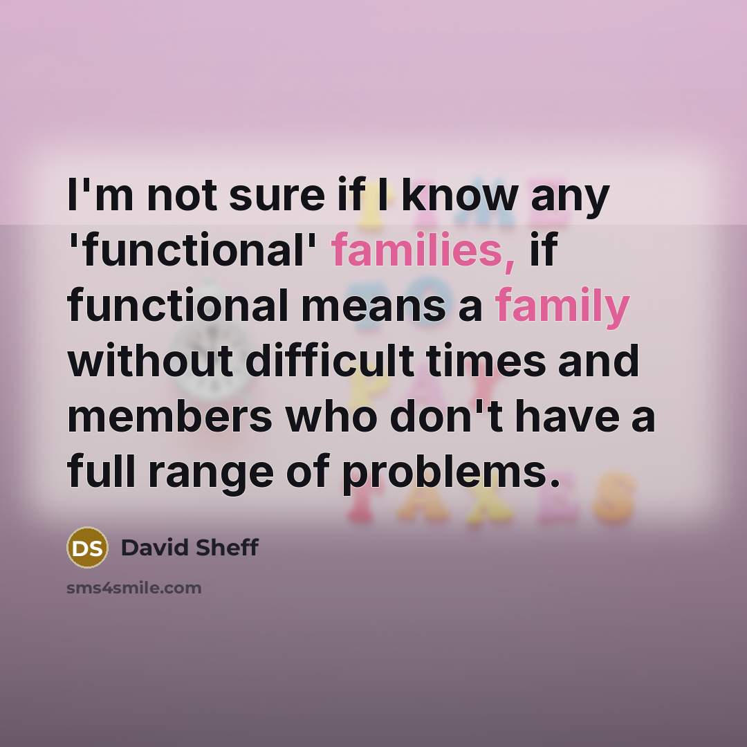 “I'm not sure if I know any 'functional' families, if functional means a family without difficult times and members who don't have a full range of problems.” quote by David Sheff