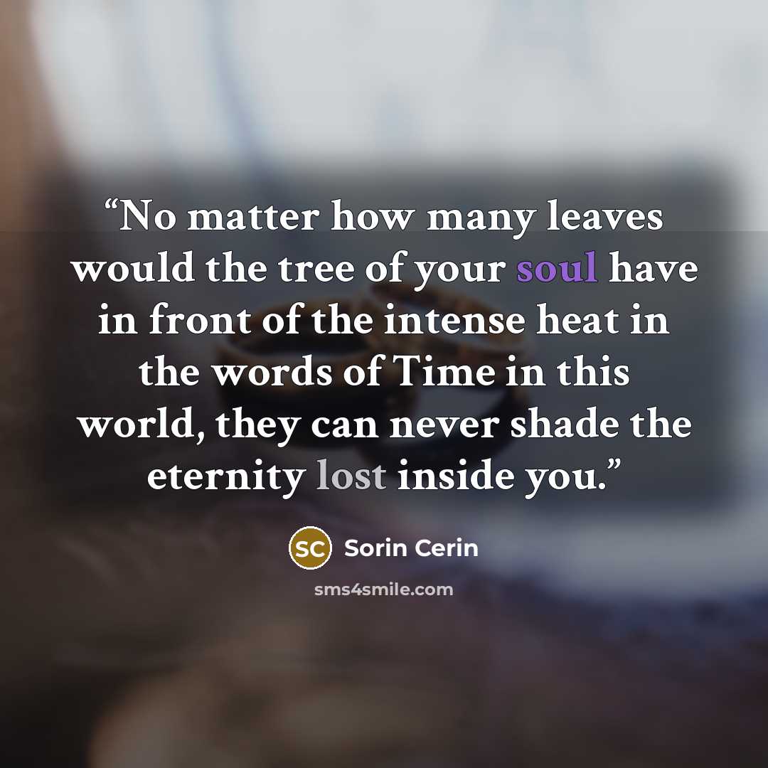 “No matter how many leaves would the tree of your soul have in front of the intense heat in the words of Time in this world, they can never shade the eternity lost inside you.” quote by Sorin Cerin