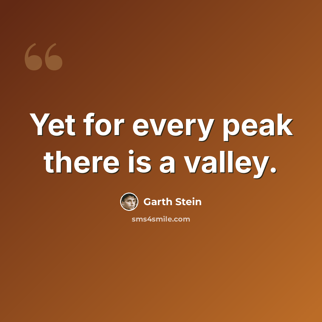 “Yet for every peak there is a valley.” quote by Garth Stein