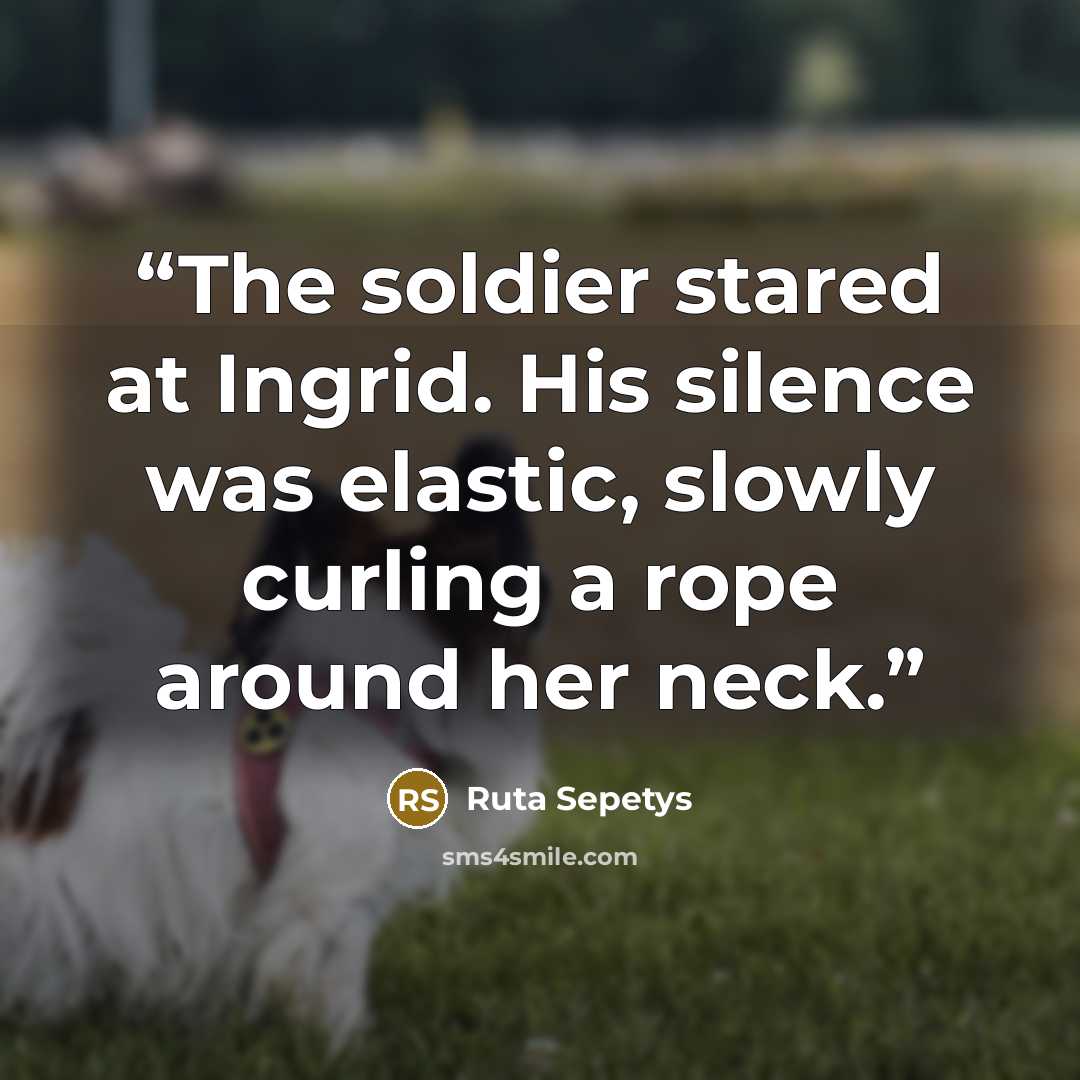 “The soldier stared at Ingrid. His silence was elastic, slowly curling a rope around her neck.” quote by Ruta Sepetys
