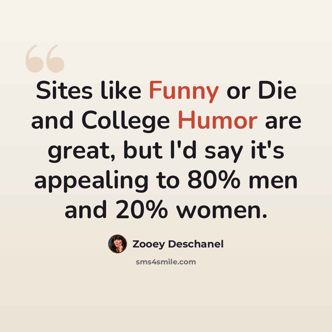 “Sites like Funny or Die and College Humor are great, but I'd say it's appealing to 80% men and 20% women.” quote by Zooey Deschanel