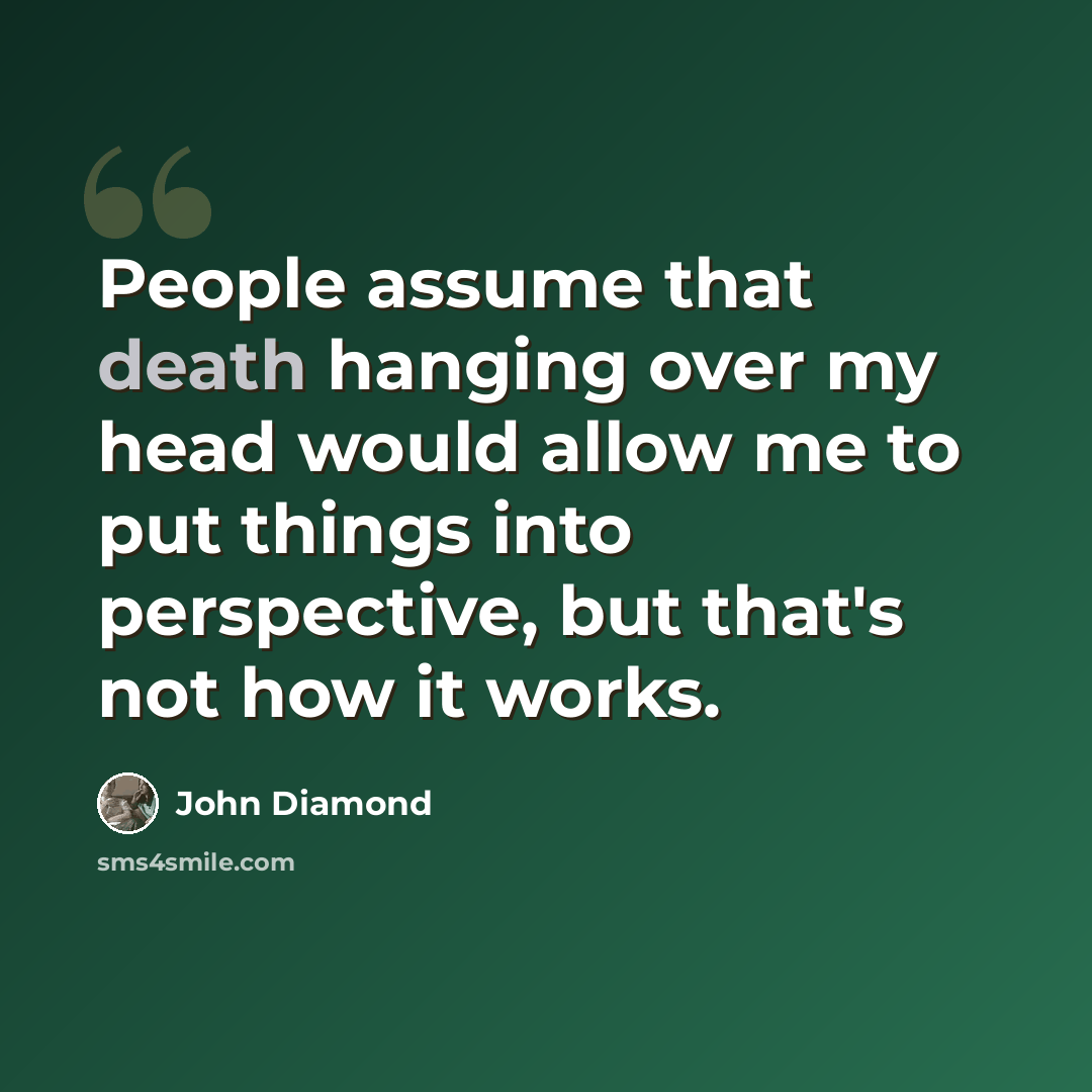 “People assume that death hanging over my head would allow me to put things into perspective, but that's not how it works.” quote by John Diamond