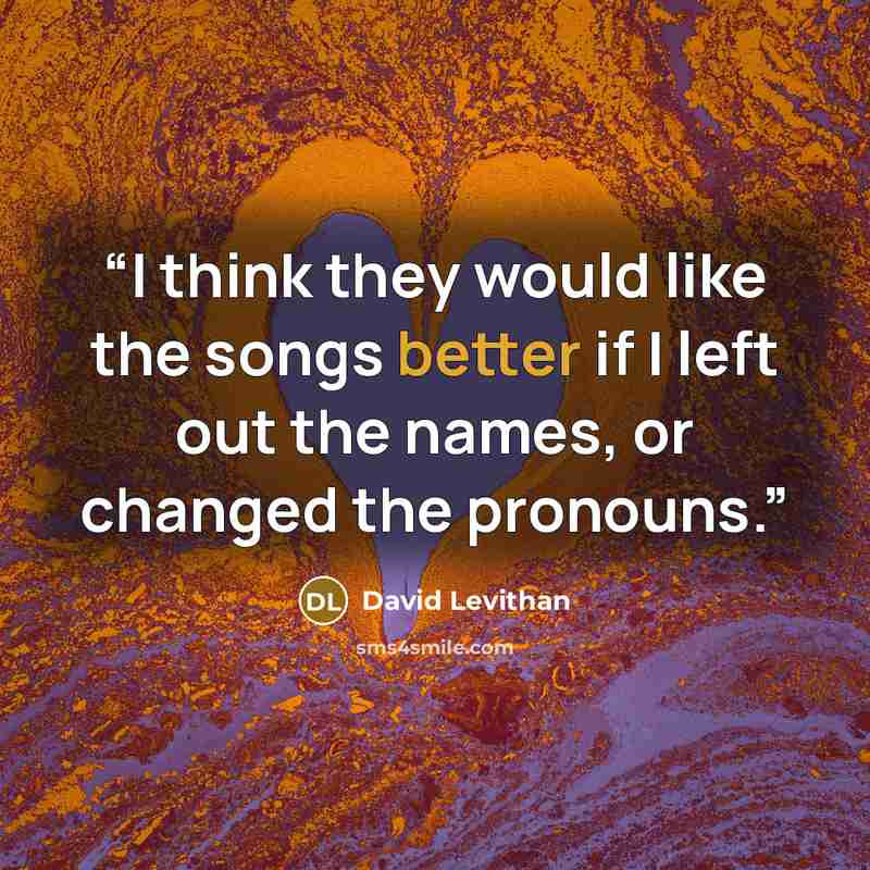 “I think they would like the songs better if I left out the names, or changed the pronouns.” quote by David Levithan