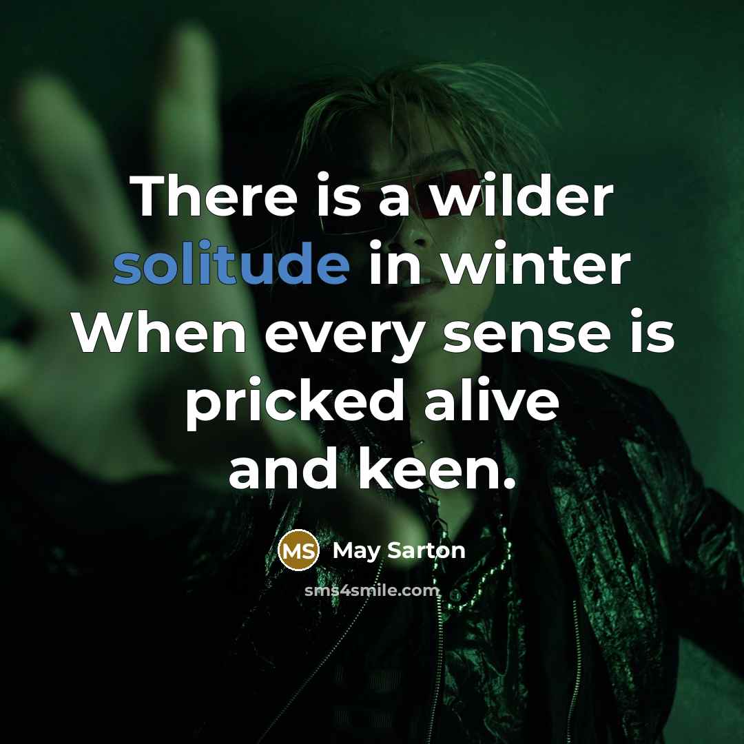 “There is a wilder solitude in winter When every sense is pricked alive and keen.” quote by May Sarton