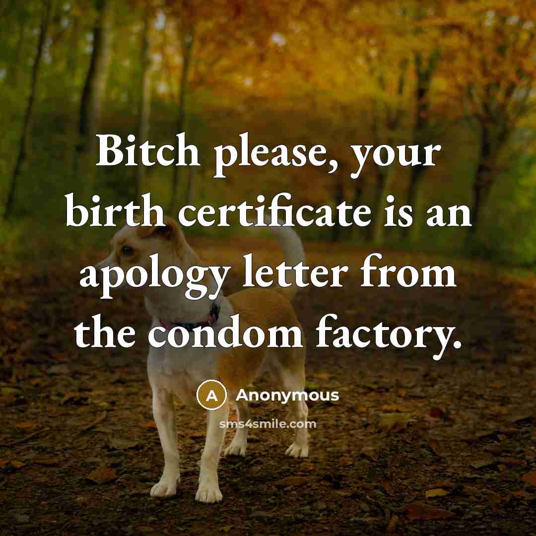 “Bitch please, your birth certificate is an apology letter from the condom factory.” quote by Anonymous