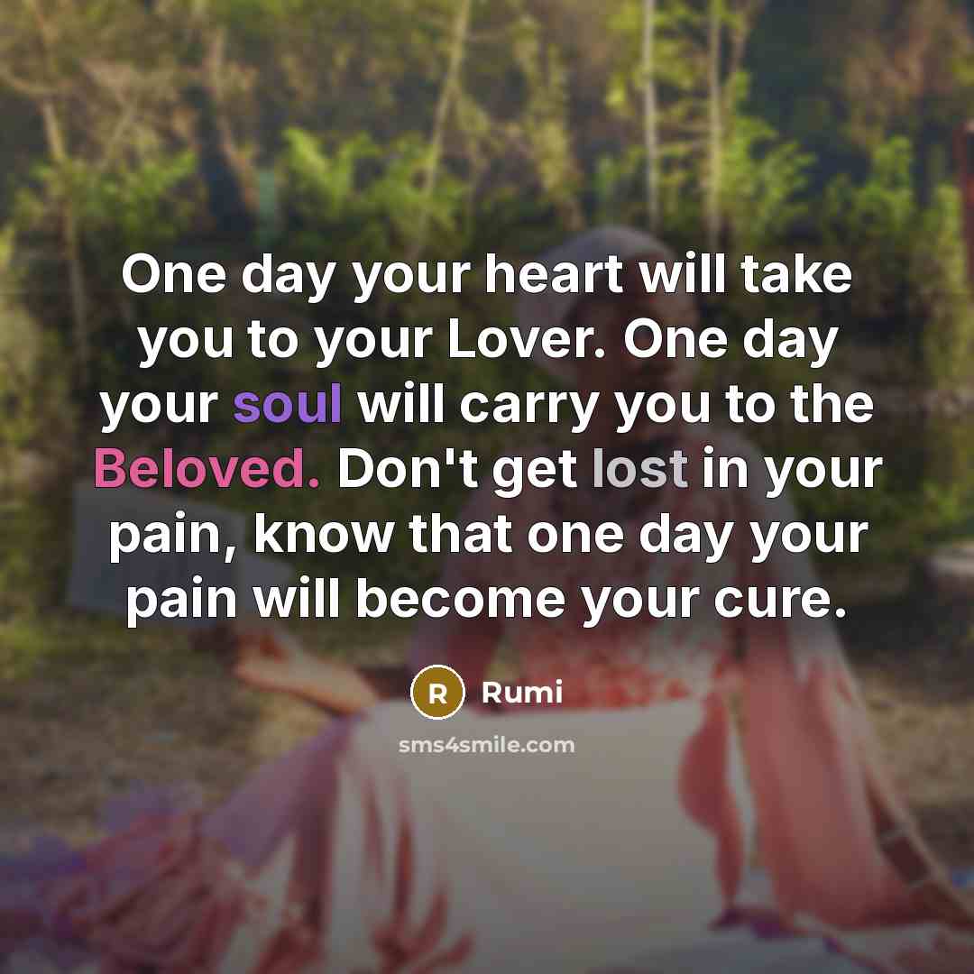 “One day your heart will take you to your Lover. One day your soul will carry you to the Beloved. Don't get lost in your pain, know that one day your pain will become your cure.” quote by Rumi