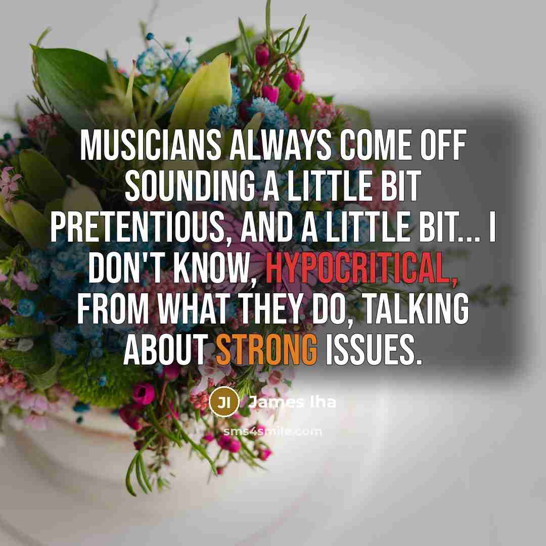 “Musicians always come off sounding a little bit pretentious, and a little bit... I don't know, hypocritical, from what they do, talking about strong issues.” quote by James Iha