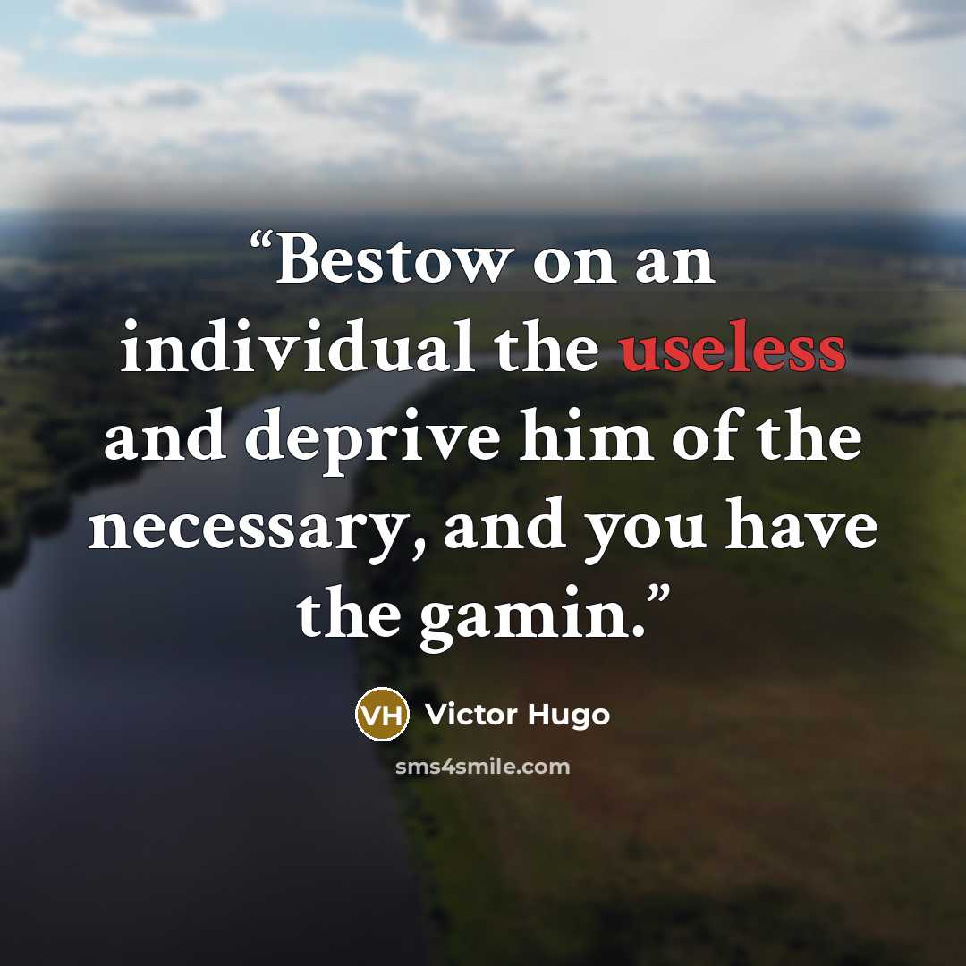 “Bestow on an individual the useless and deprive him of the necessary, and you have the gamin.” quote by Victor Hugo