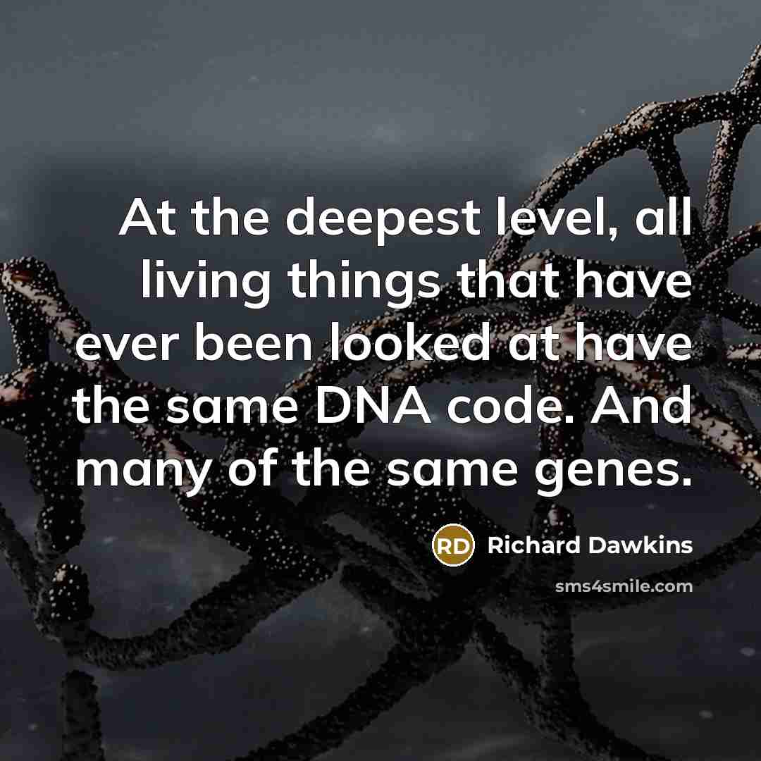 “At the deepest level, all living things that have ever been looked at have the same DNA code. And many of the same genes.” quote by Richard Dawkins