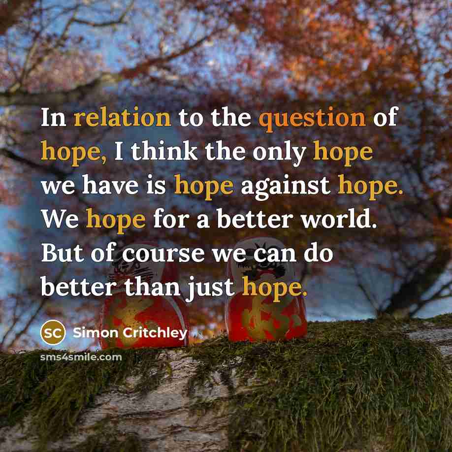 “In relation to the question of hope, I think the only hope we have is hope against hope. We hope for a better world. But of course we can do better than just hope.” quote by Simon Critchley