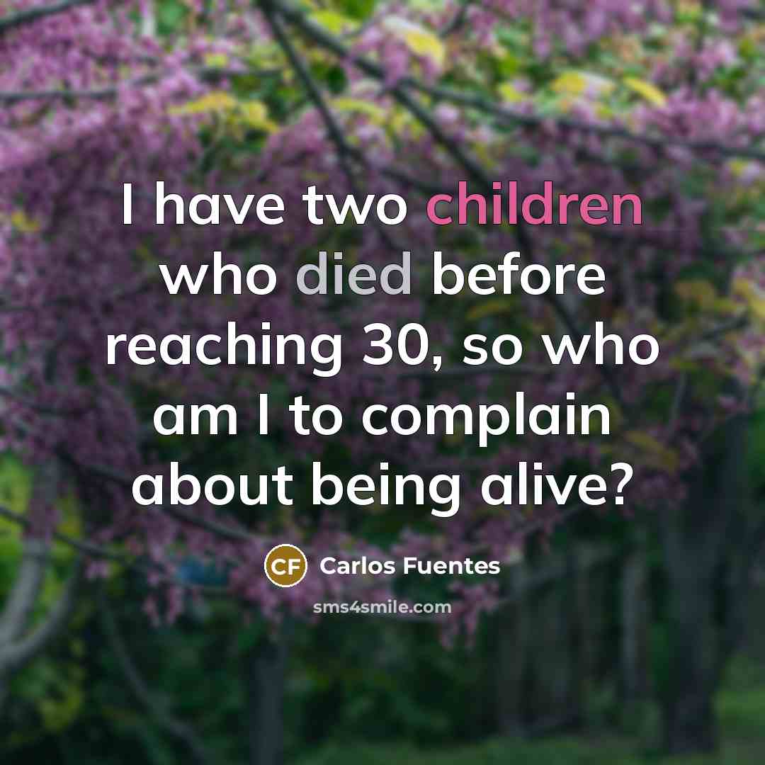 “I have two children who died before reaching 30, so who am I to complain about being alive?” quote by Carlos Fuentes