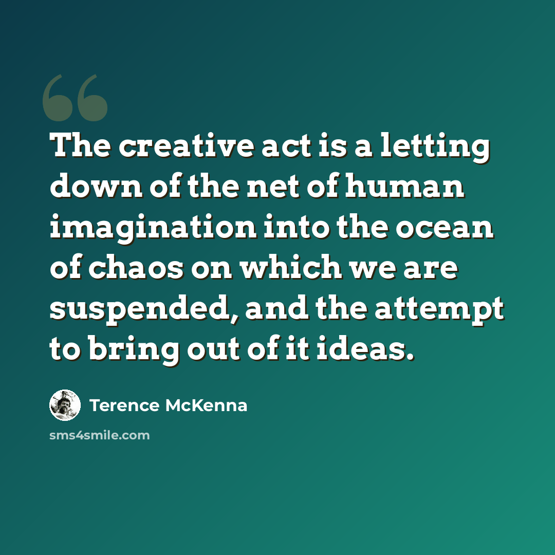 “The creative act is a letting down of the net of human imagination into the ocean of chaos on which we are suspended, and the attempt to bring out of it ideas.” quote by Terence McKenna