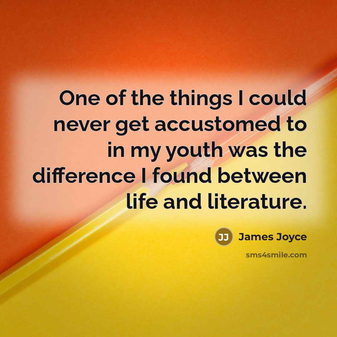 “One of the things I could never get accustomed to in my youth was the difference I found between life and literature.” quote by James Joyce