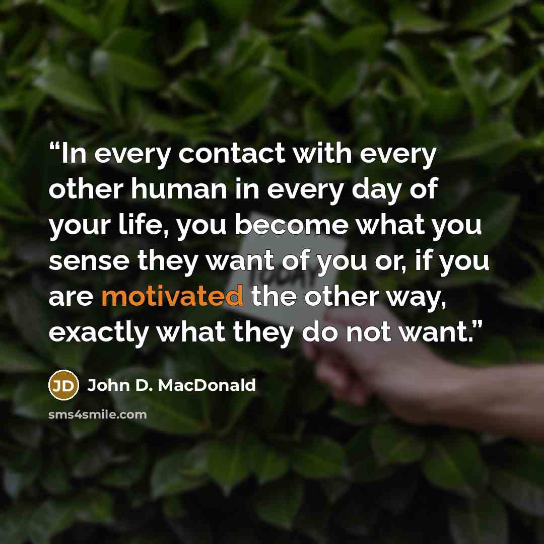 “In every contact with every other human in every day of your life, you become what you sense they want of you or, if you are motivated the other way, exactly what they do not want.” quote by John D. MacDonald