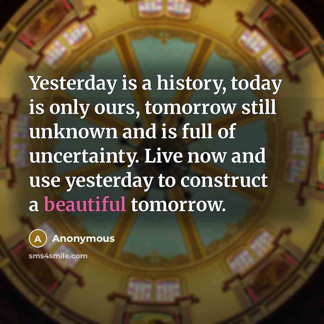 “Yesterday is a history, today is only ours, tomorrow still unknown and is full of uncertainty. Live now and use yesterday to construct a beautiful tomorrow.” quote by Anonymous