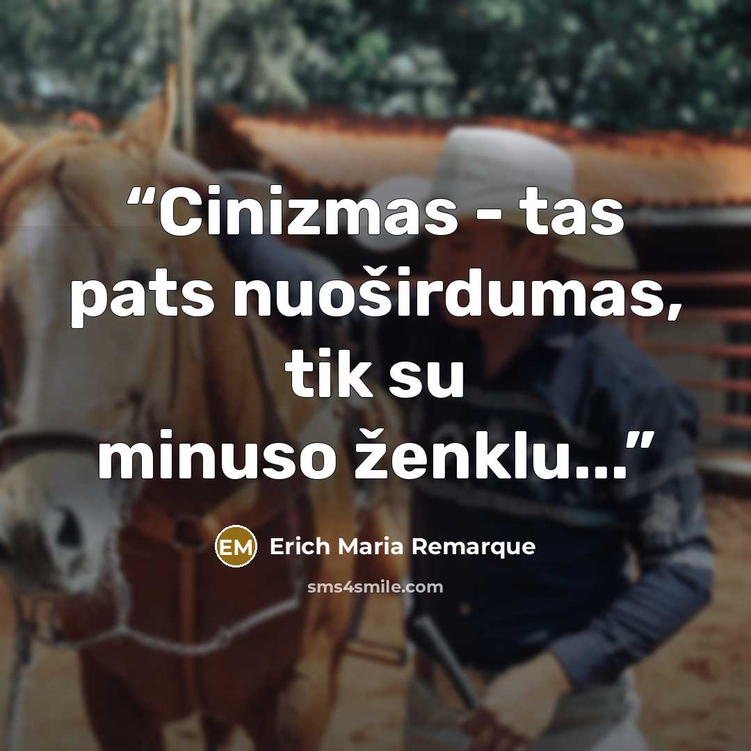 “Cinizmas - tas pats nuoširdumas, tik su minuso ženklu...” quote by Erich Maria Remarque