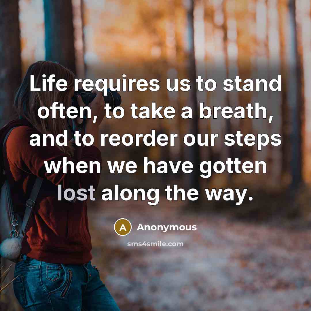 “Life requires us to stand often, to take a breath, and to reorder our steps when we have gotten lost along the way.” quote by Anonymous