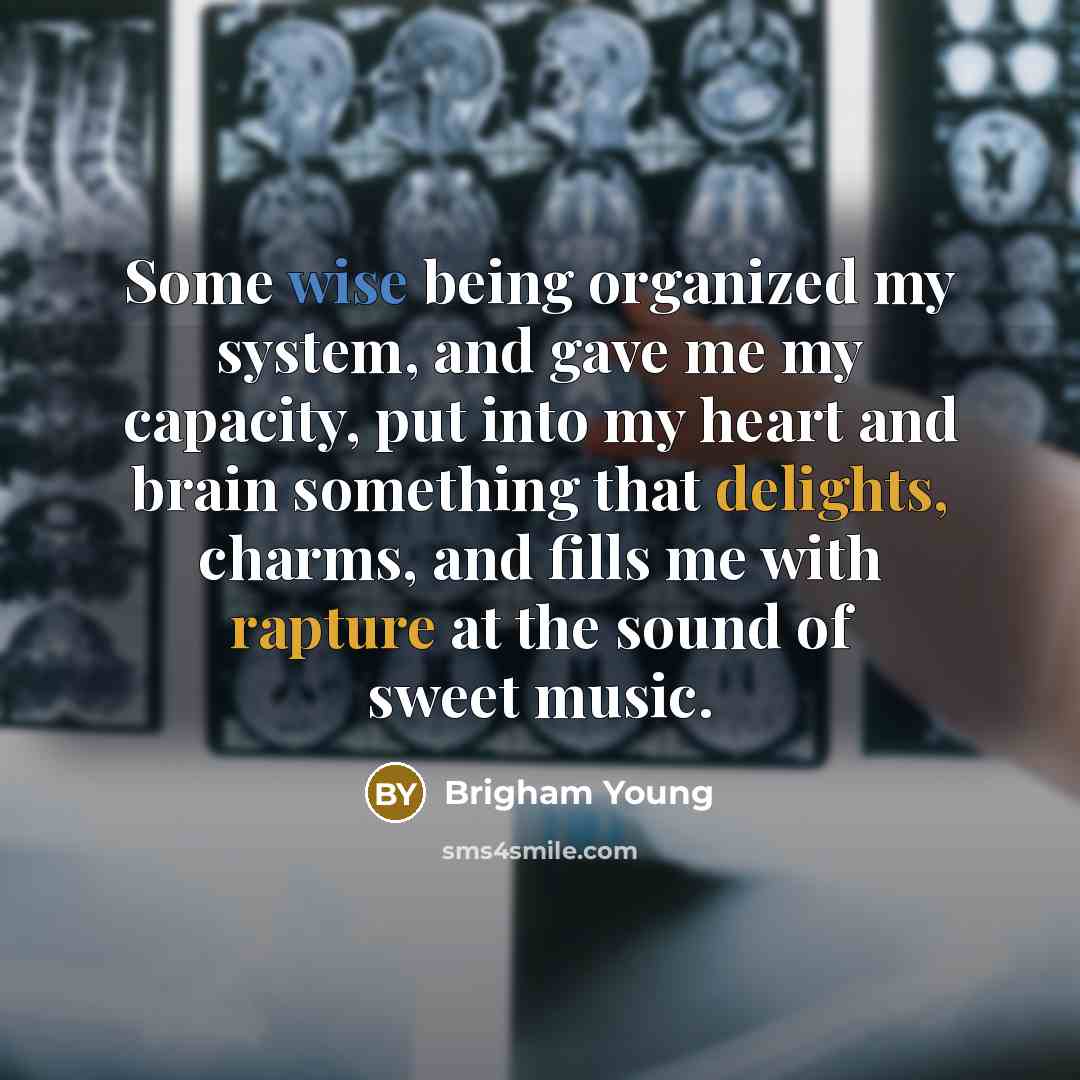“Some wise being organized my system, and gave me my capacity, put into my heart and brain something that delights, charms, and fills me with rapture at the sound of sweet music.” quote by Brigham Young