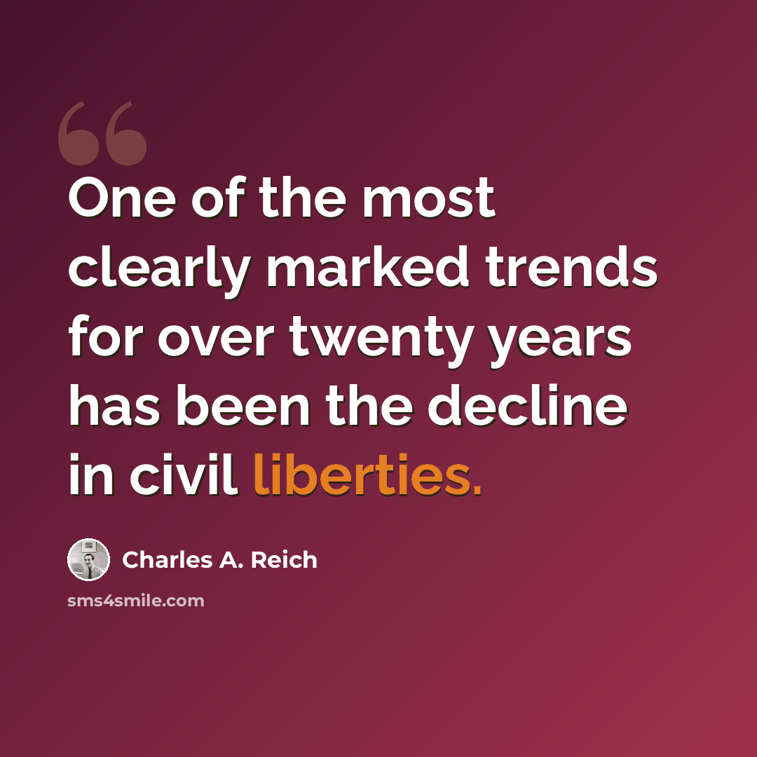 “One of the most clearly marked trends for over twenty years has been the decline in civil liberties.” quote by Charles A. Reich