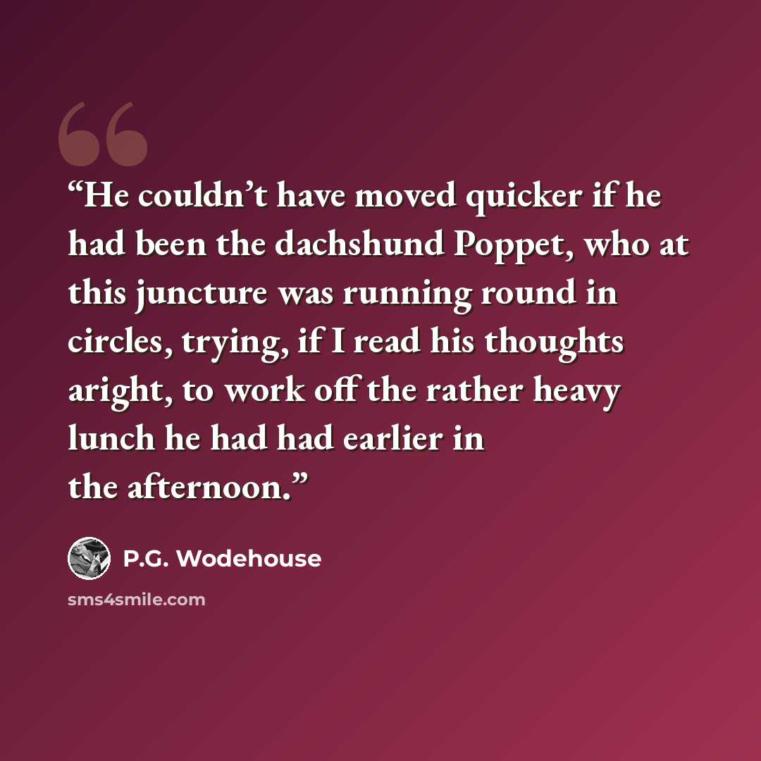 “He couldn’t have moved quicker if he had been the dachshund Poppet, who at this juncture was running round in circles, trying, if I read his thoughts aright, to work off the rather heavy lunch he had had earlier in the afternoon.” quote by P.G. Wodehouse