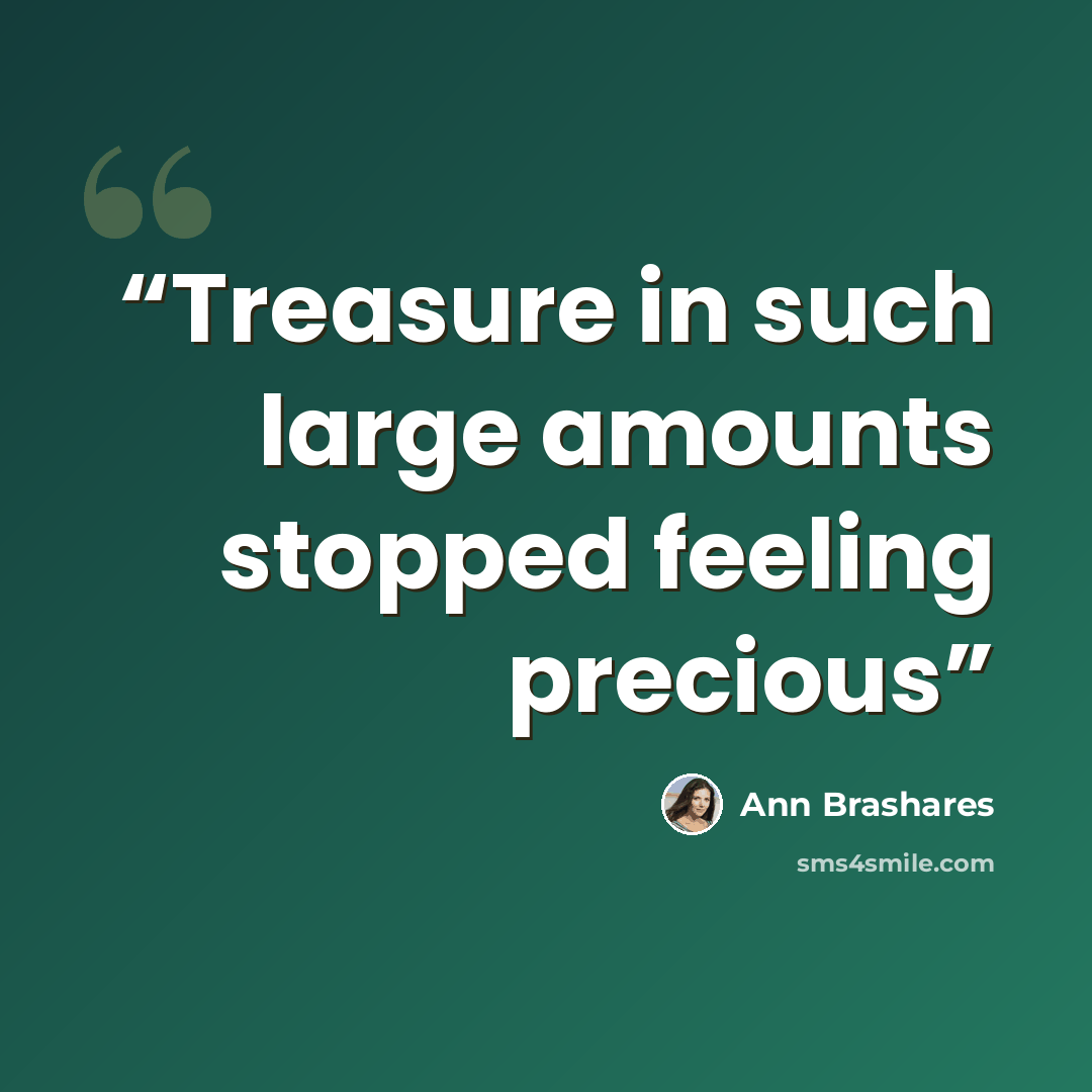 “Treasure in such large amounts stopped feeling precious” quote by Ann Brashares