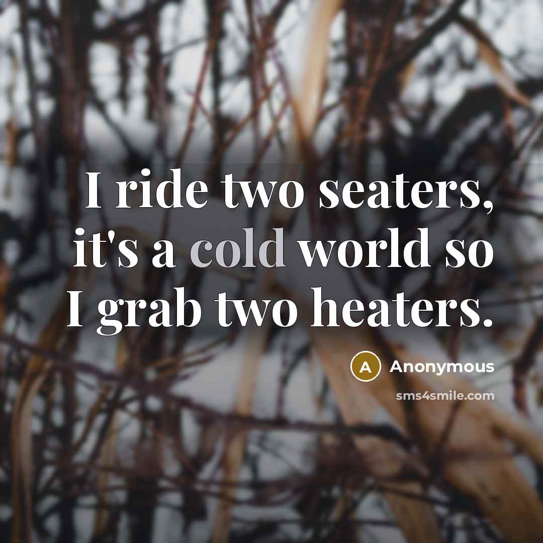 “I ride two seaters, it's a cold world so I grab two heaters.” quote by Anonymous