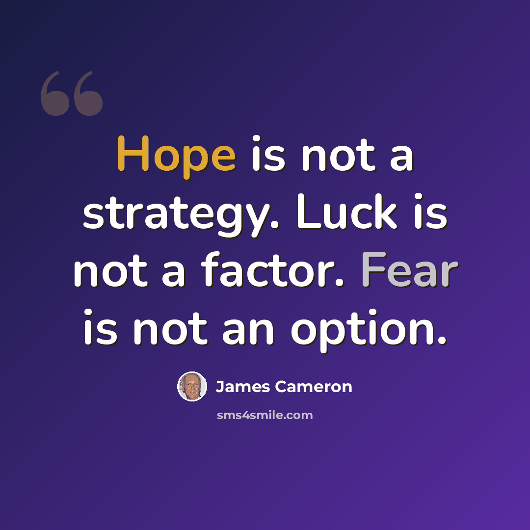 “Hope is not a strategy. Luck is not a factor. Fear is not an option.” quote by James Cameron