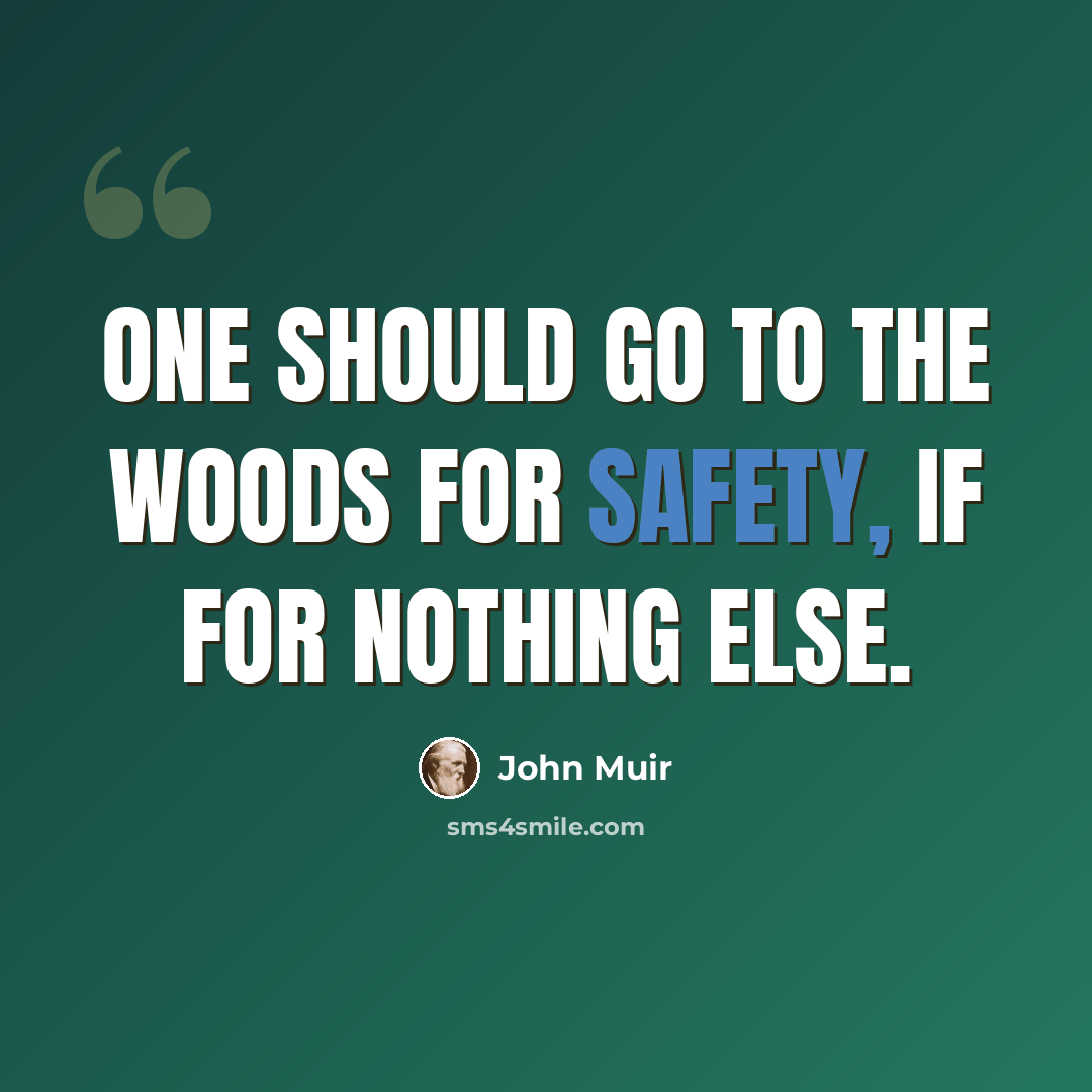 “One should go to the woods for safety, if for nothing else.” quote by John Muir