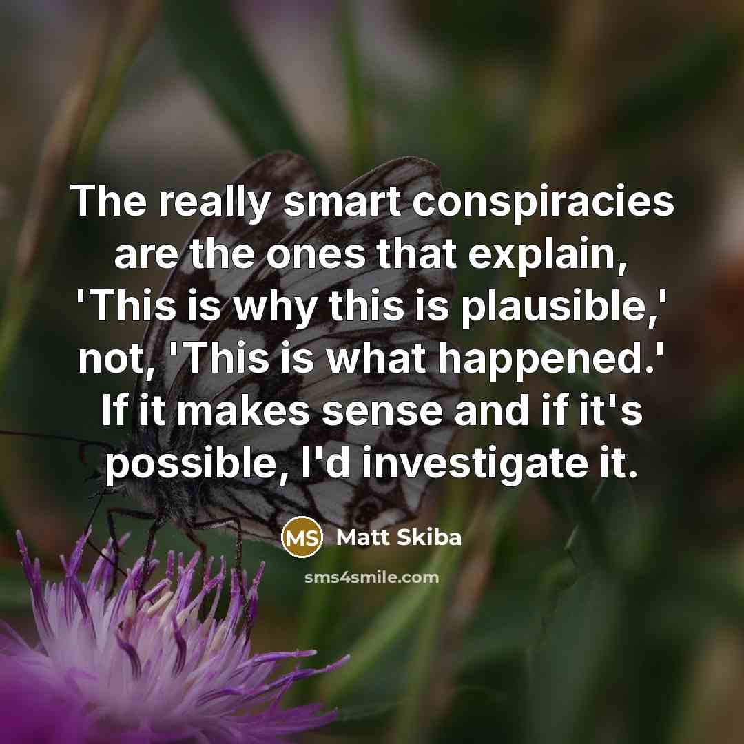 “The really smart conspiracies are the ones that explain, 'This is why this is plausible,' not, 'This is what happened.' If it makes sense and if it's possible, I'd investigate it.” quote by Matt Skiba