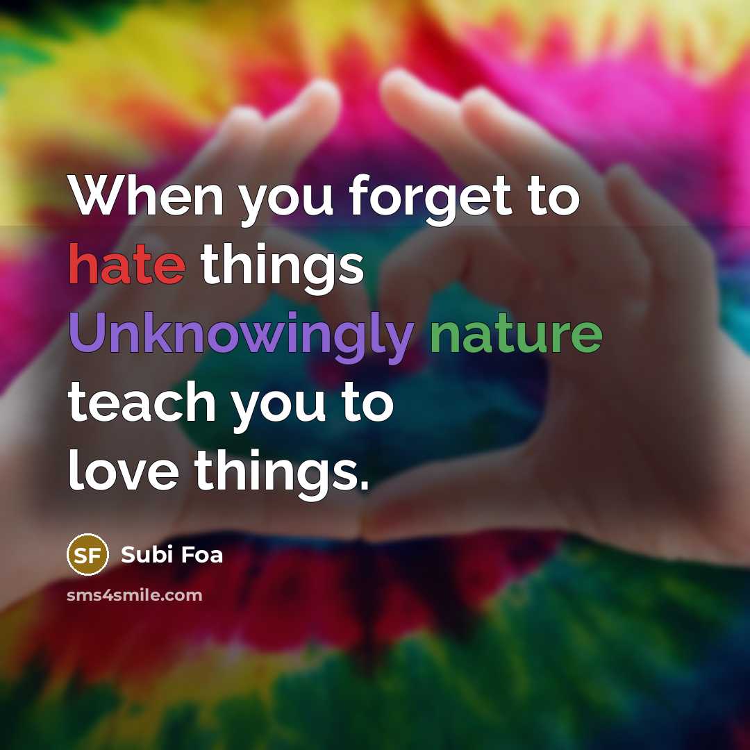 “When you forget to hate things Unknowingly nature teach you to love things.” quote by Subi Foa