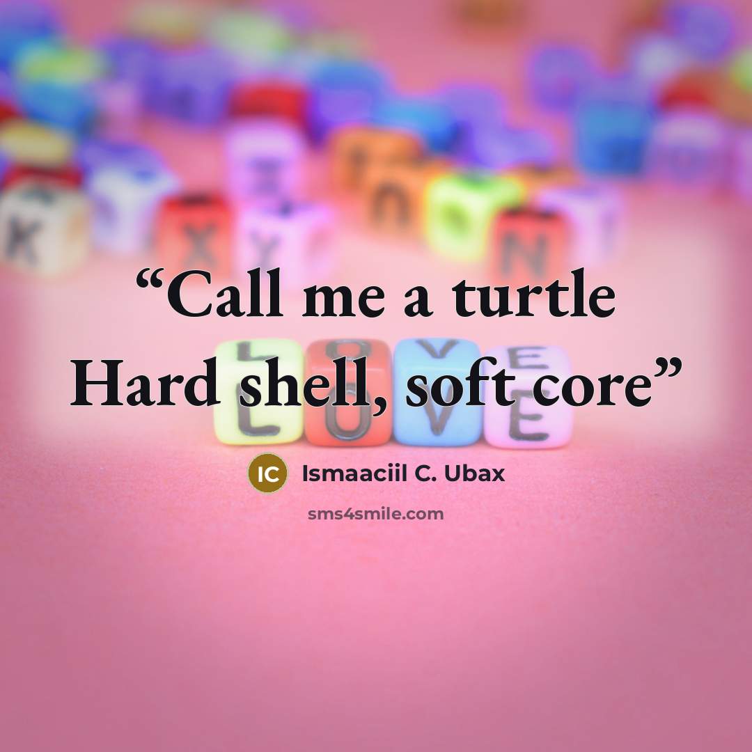 “Call me a turtle Hard shell, soft core” quote by Ismaaciil C. Ubax