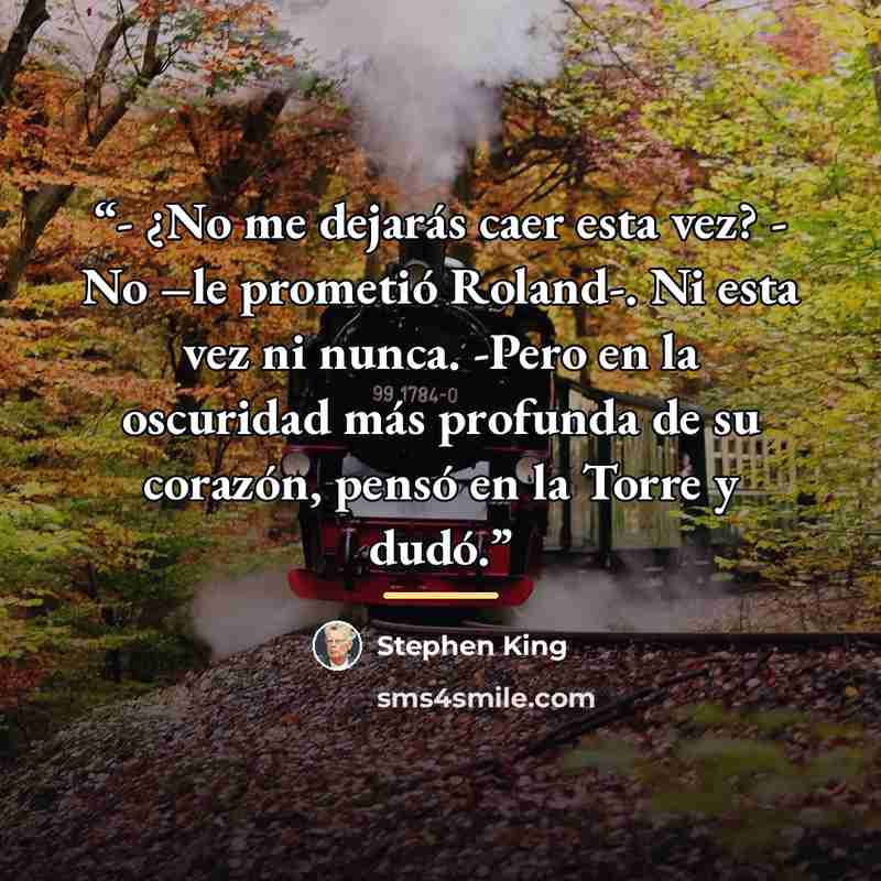 “- ¿No me dejarás caer esta vez? - No –le prometió Roland-. Ni esta vez ni nunca. -Pero en la oscuridad más profunda de su corazón, pensó en la Torre y dudó.” quote by Stephen King