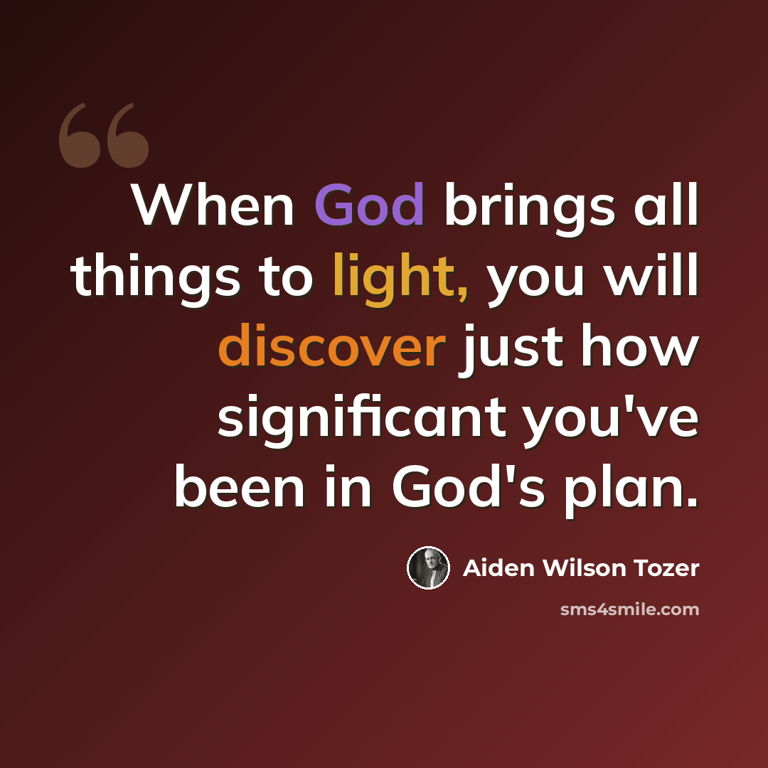“When God brings all things to light, you will discover just how significant you've been in God's plan.” quote by Aiden Wilson Tozer