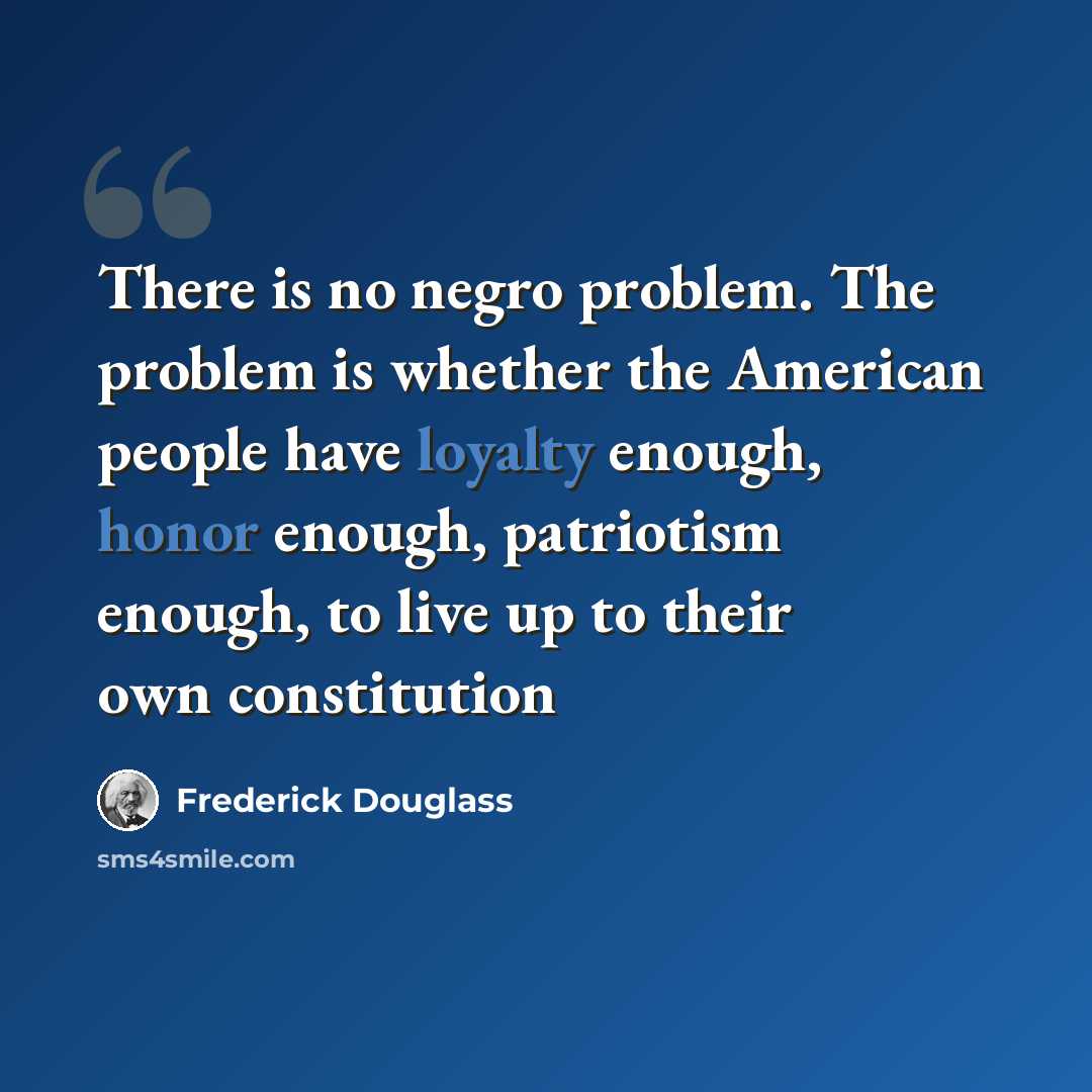 “There is no negro problem. The problem is whether the American people have loyalty enough, honor enough, patriotism enough, to live up to their own constitution” quote by Frederick Douglass