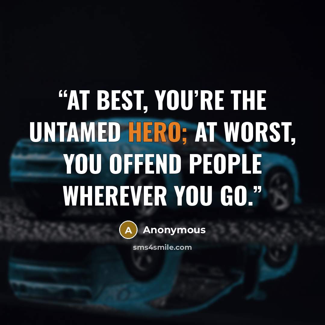 “At best, you’re the untamed hero; at worst, you offend people wherever you go.” quote by Anonymous
