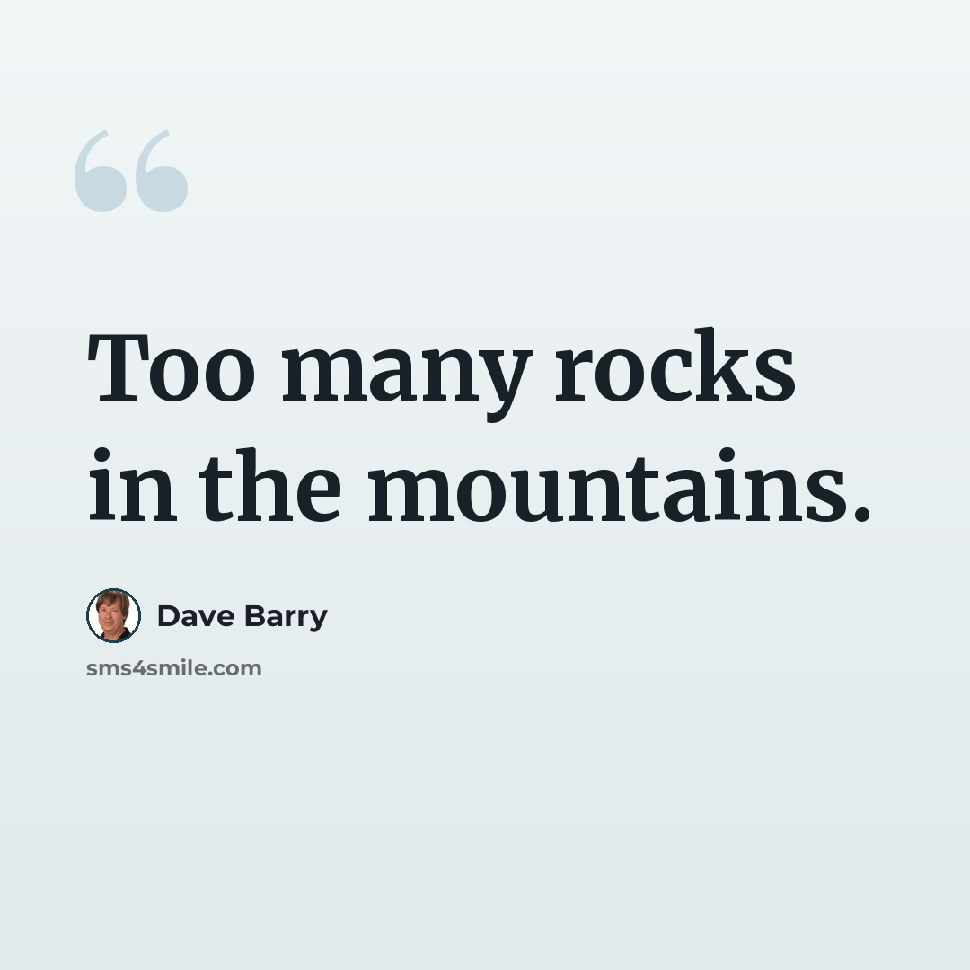 “Too many rocks in the mountains.” quote by Dave Barry