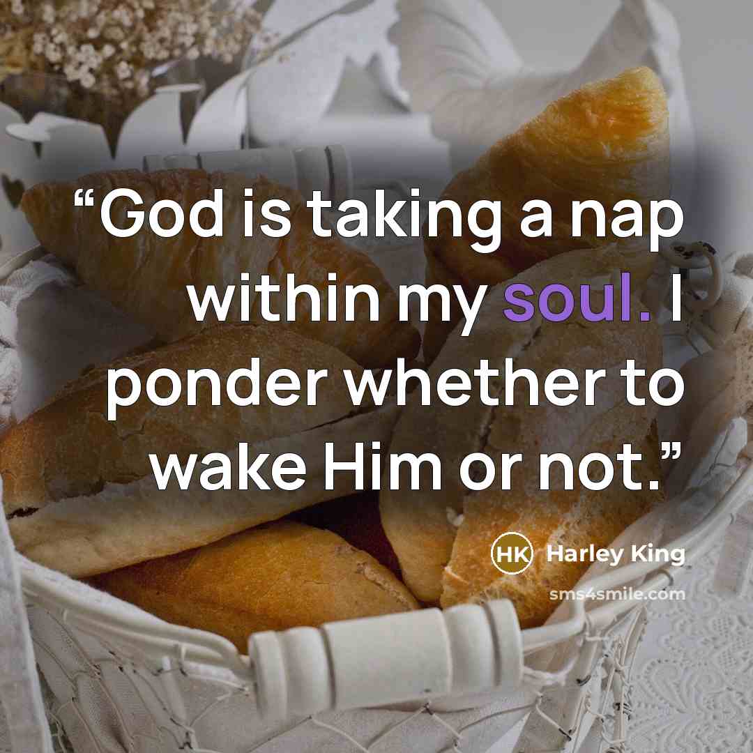 “God is taking a nap within my soul. I ponder whether to wake Him or not.” quote by Harley King