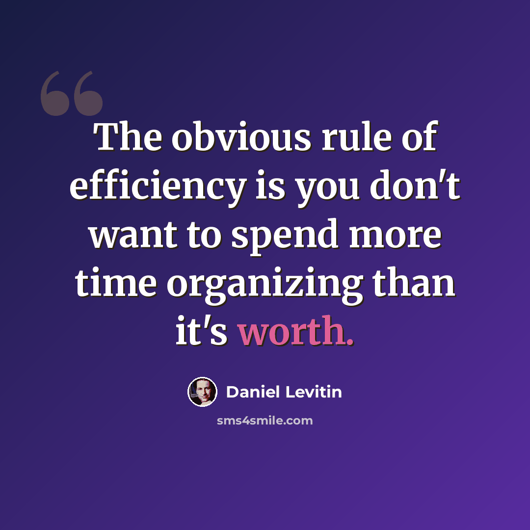 “The obvious rule of efficiency is you don't want to spend more time organizing than it's worth.” quote by Daniel Levitin