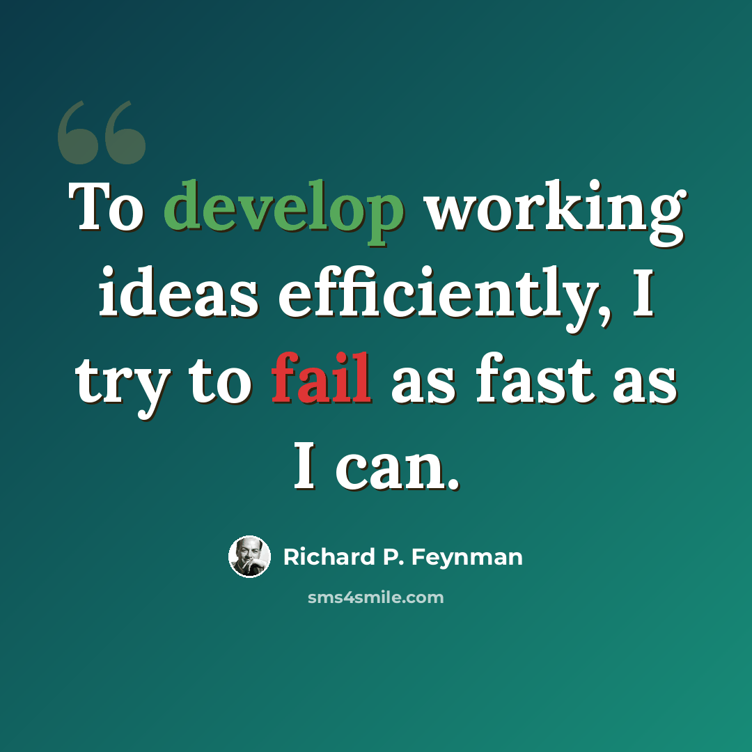 “To develop working ideas efficiently, I try to fail as fast as I can.” quote by Richard P. Feynman