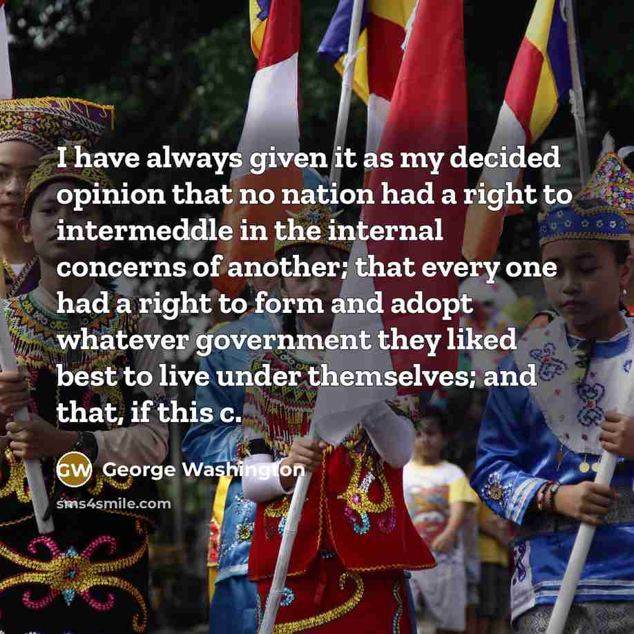“I have always given it as my decided opinion that no nation had a right to intermeddle in the internal concerns of another; that every one had a right to form and adopt whatever government they liked best to live under themselves; and that, if this c.” quote by George Washington