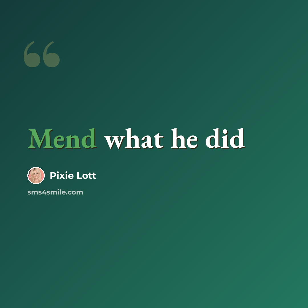 “Mend what he did” quote by Pixie Lott