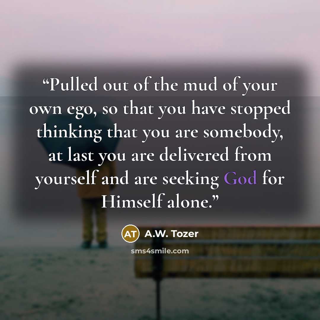 “Pulled out of the mud of your own ego, so that you have stopped thinking that you are somebody, at last you are delivered from yourself and are seeking God for Himself alone.” quote by A.W. Tozer