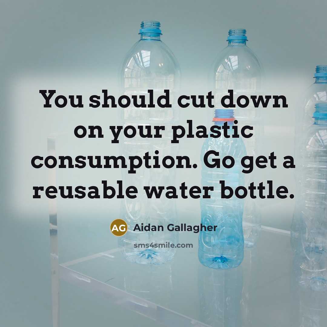 “You should cut down on your plastic consumption. Go get a reusable water bottle.” quote by Aidan Gallagher