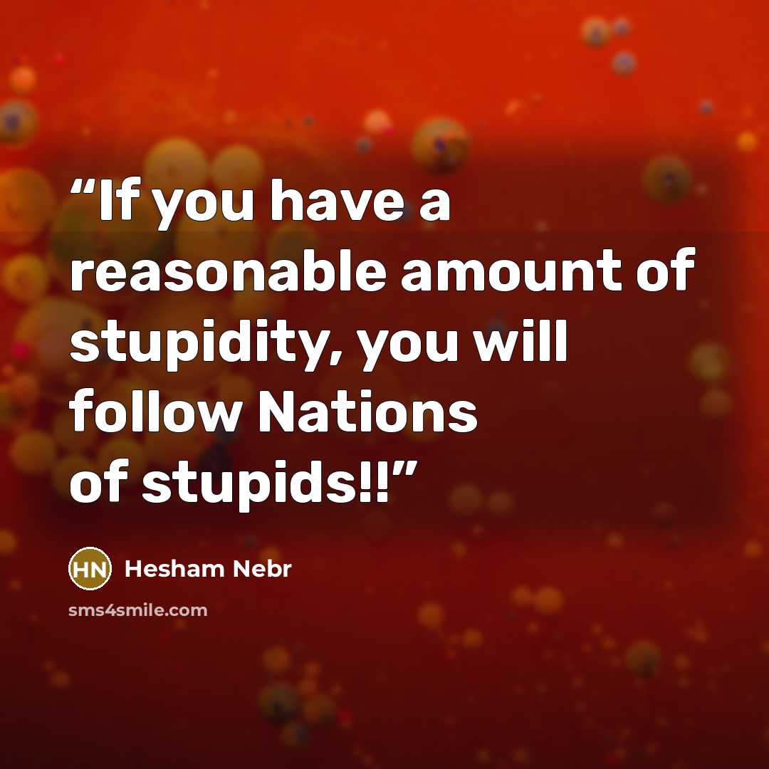 “If you have a reasonable amount of stupidity, you will follow Nations of stupids!!” quote by Hesham Nebr