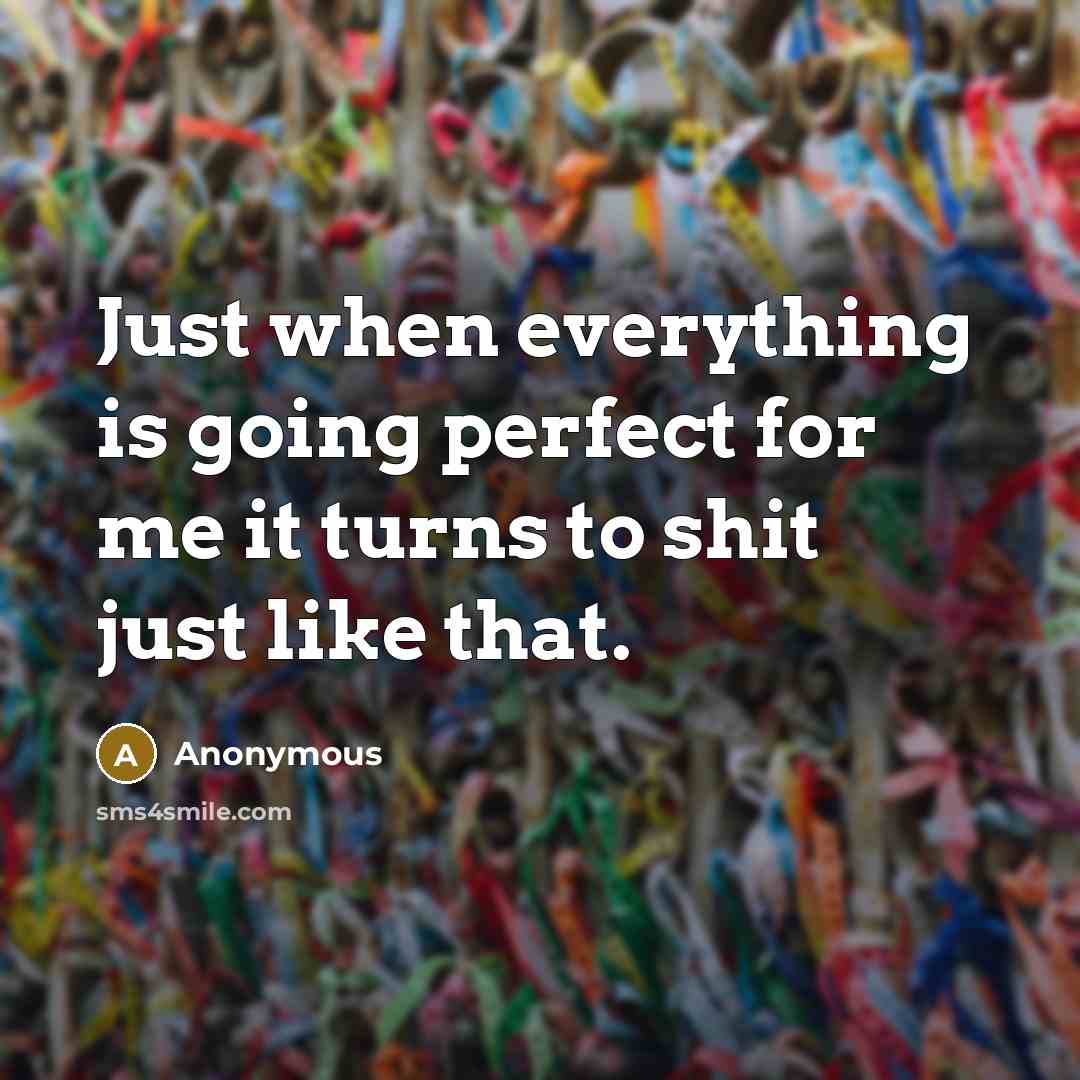 “Just when everything is going perfect for me it turns to shit just like that.” quote by Anonymous