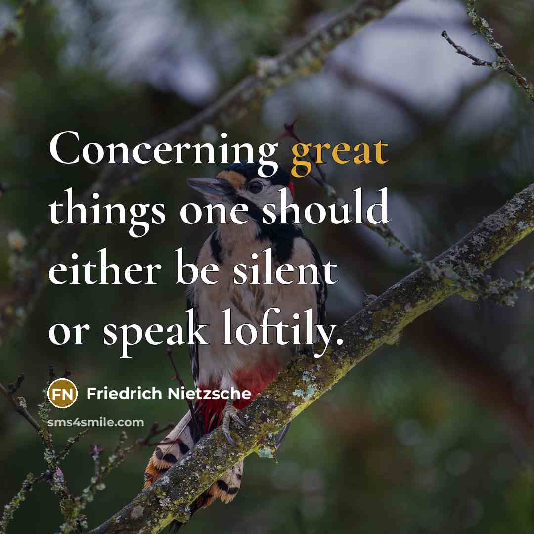 “Concerning great things one should either be silent or speak loftily.” quote by Friedrich Nietzsche